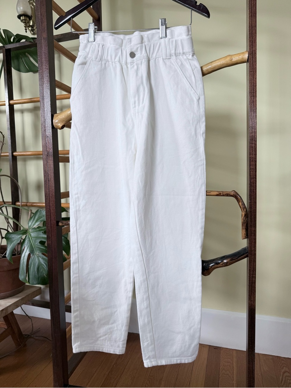 100% Cotton Women’s White High-Waist Straight Leg Pants Cottagecore